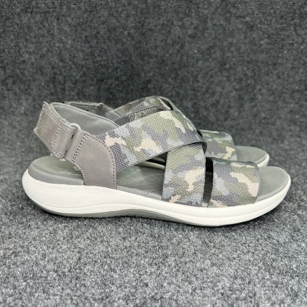 Clarks Cloudsteppers Sandals Women's‎ Size 8W Green Camo Comfort Casual Outdoor